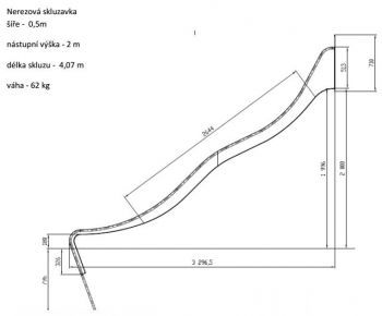 Nerezová skluzavka pro výšku konstrukce 2 m