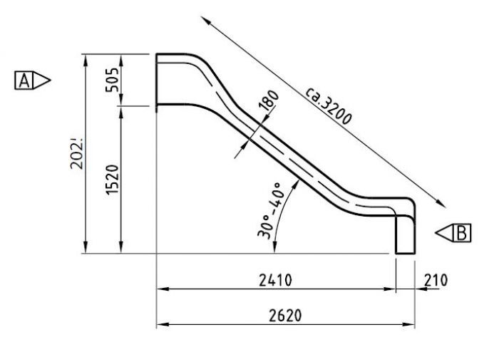 Skluzavka modrá, 320 cm, laminátová, k veřejným sestavám