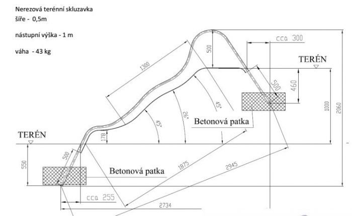 Terénní nerezová skluzavka 100 cm