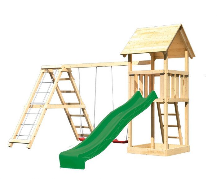 Dětský domek KARIBU LOTTI 89351   zelená skluzavka   houpačka   žebřík