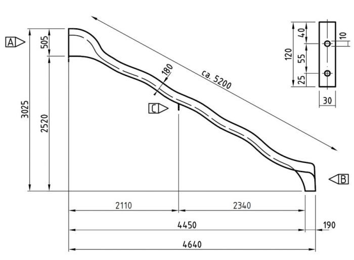 Skluzavka 520 cm zelená, laminátová, nástup 250 cm