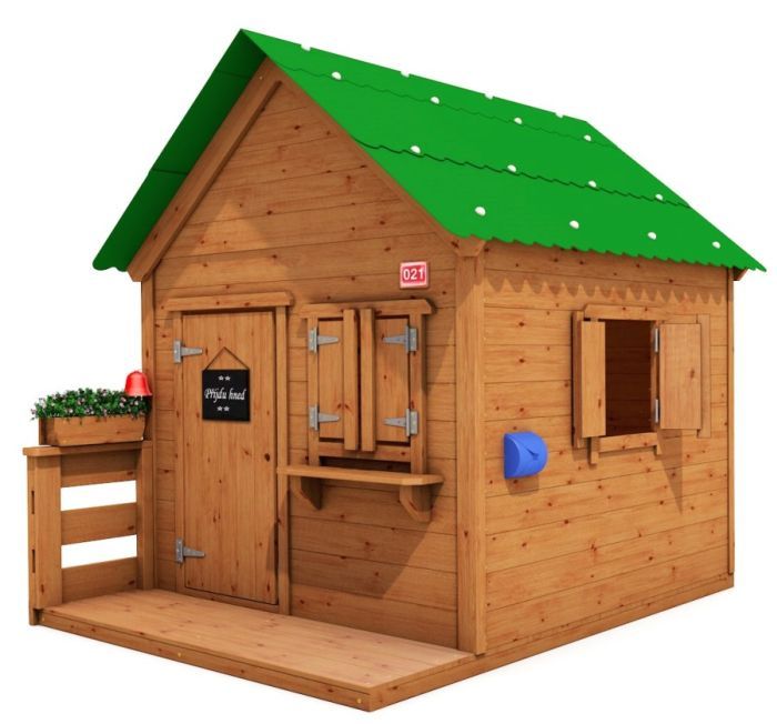 Dětský domeček Eliáš A - s okenicemi se zelenou střechou