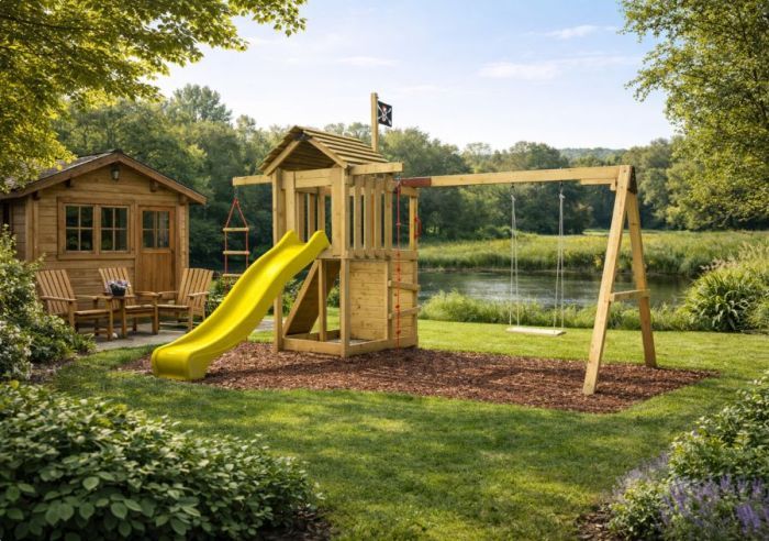 Dětské hřiště Home Malý pirát Sam se žlutou skluzavkou