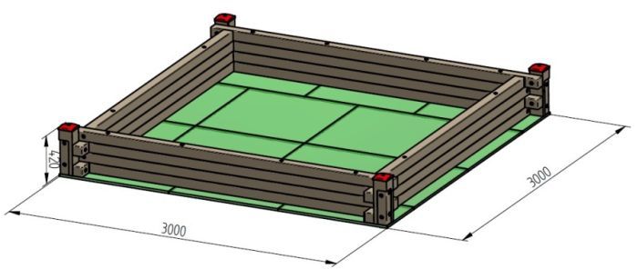 Hranolkoviště interiér 300x300 cm včetně základní sady hranolků - 1/2 m3