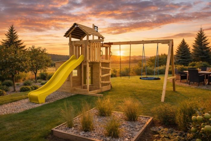 Dětské hřiště Home Velký pirát Jolly se žlutou skluzavkou